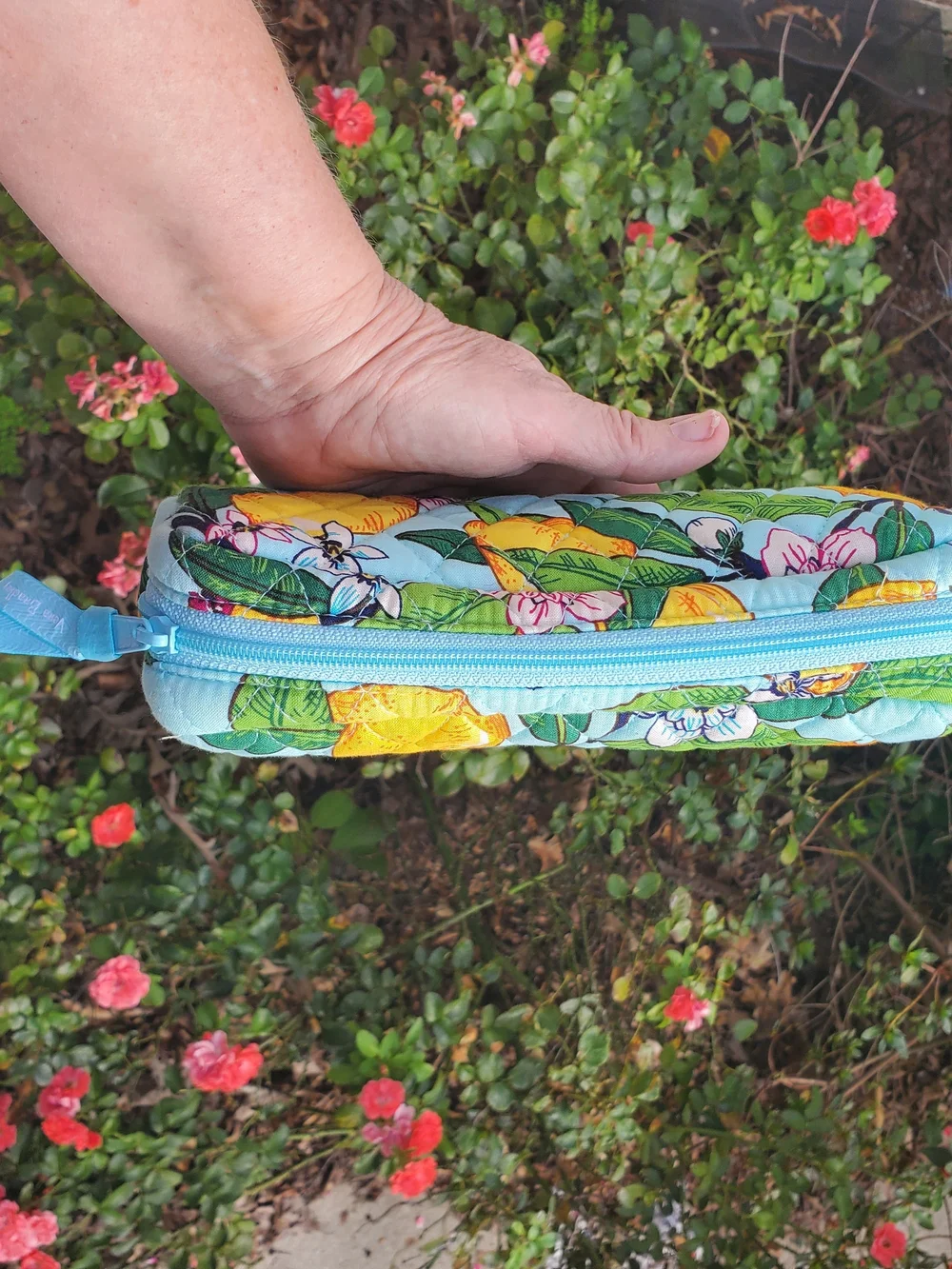 Quilted Lemon Grove Print Cosmetic Pouch - Blue Almost new!